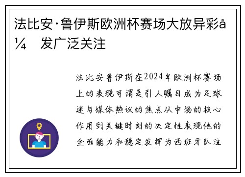 法比安·鲁伊斯欧洲杯赛场大放异彩引发广泛关注
